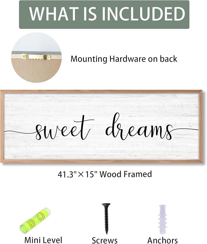 Sweet Dreams Wall Decor Above Bed 41.3''×15'' Large Farmhouse Wall Decor - Image 3