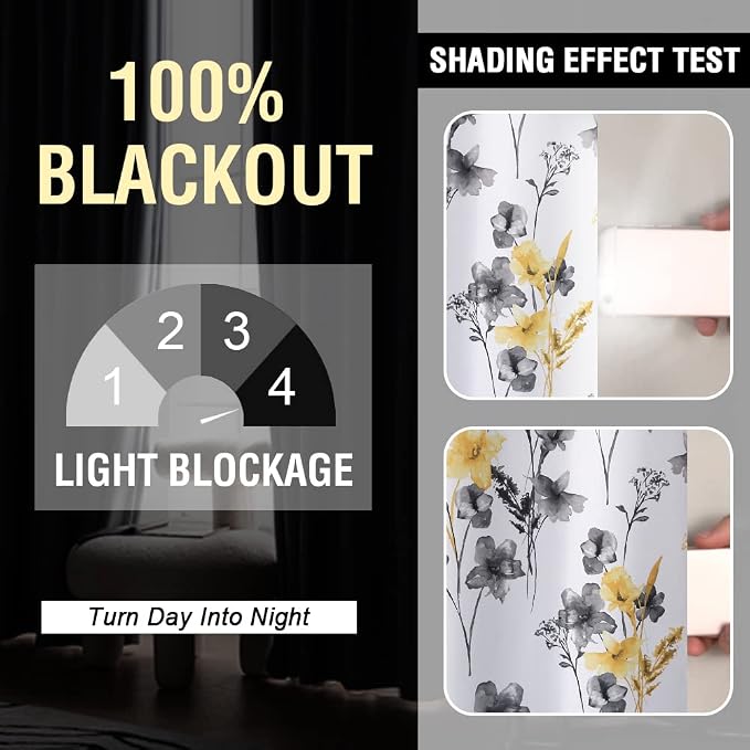H.VERSAILTEX 100% Blackout Curtains 63 inch Length 2 Panels Set Cattleya Floral - Image 2