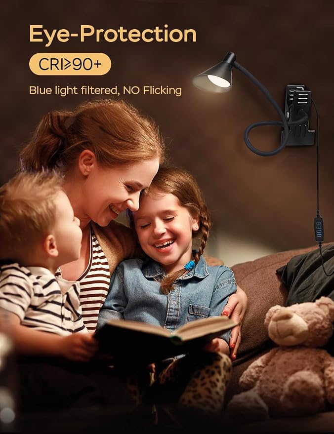 LiFMIRA Clip on Light USB Reading Light Desk Lamp 3 Color Modes Black | 10 - Image 3