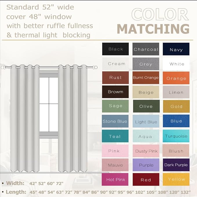 KOUFALL Navy Blue Drapes 96 Inch Long 2 Panels Window Treatments Curtains - Image 5
