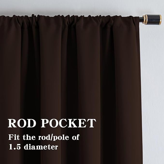 IGEMAEVE Blackout Curtains for Bedroom Rod Pocket Chocolate 52" W x 90" L | - Image 2