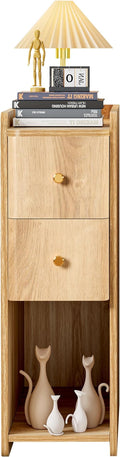 Narrow Nightstand Set of 2, Wooden Small 2 Drawer Nightstand, Slim Side End by FurSchFurniture