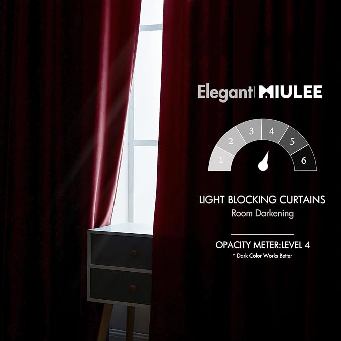 MIULEE Velvet Curtains 52x84 inches 2 Panels Burgundy Red Blackout Curtains | - Image 5