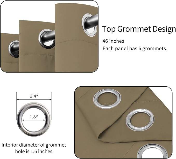 Easy-Going Thermal Grommet Blackout Curtains, 2 Panels 46x63 in, Tan | Machine - Image 4