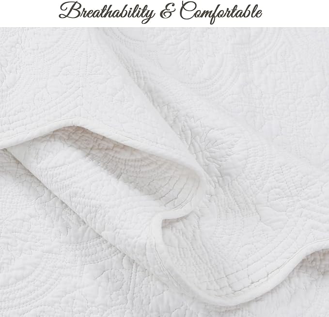 Cozy Line Home Fashions 100% Cotton Victorian Medallion Solid White Matelasse - Image 5