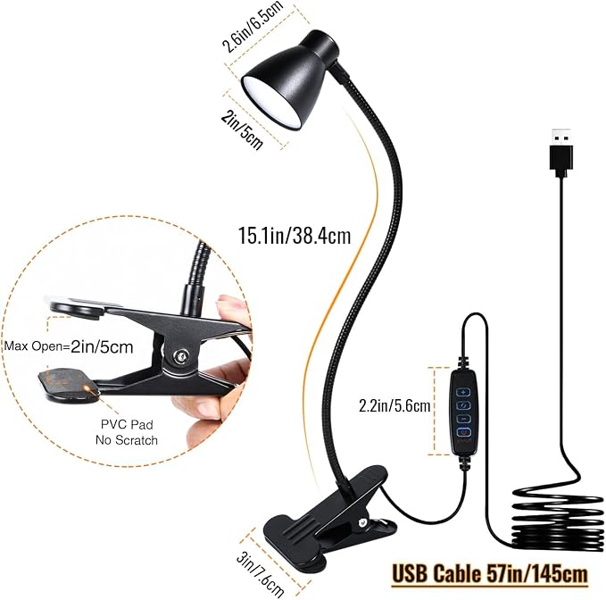 CRI 90+ Eye-Care Clip Light for Reading, 6W Small Clamp Lamp for Desk, Flexible - Image 7