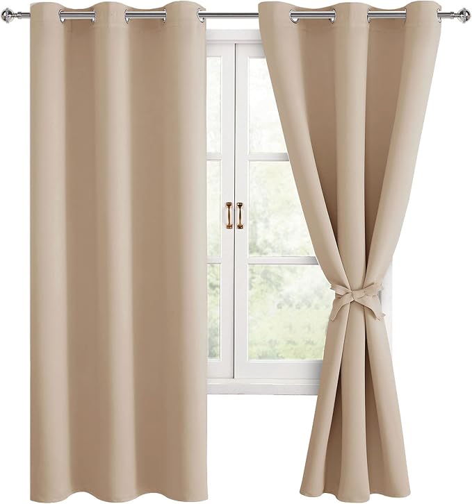 Blackout Curtains for Bedroom, 42 x 63 Inches Length Beige 2 Panels | Thermal by Hiasan