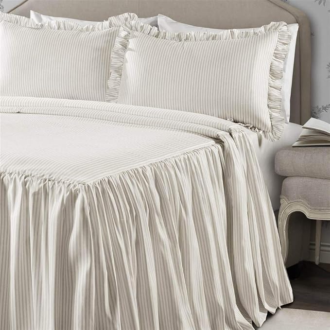Lush Decor Ticking Stripe Bedspread Twin Size 2 Piece Set Wheat - Image 3