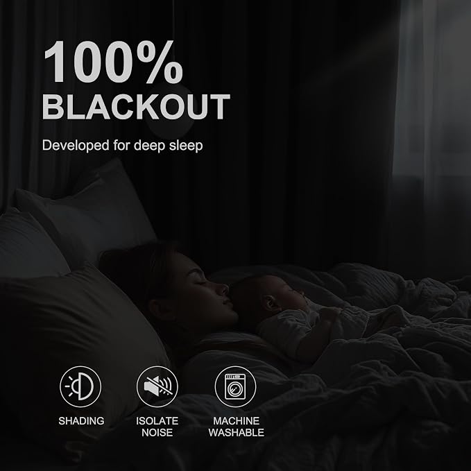 NICETOWN Black 100% Blackout Bedroom Curtains 96 inches Long 2 Panels Set | - Image 2