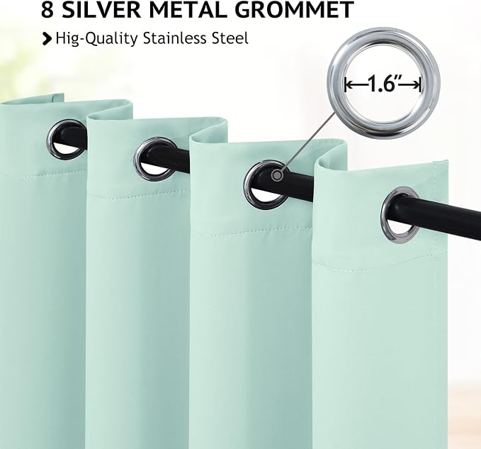 COSVIYA Grommet Room Darkening Aqua Curtains 63 inch Length - Image 2