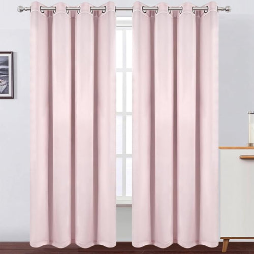 100% Blackout Curtains 52 x 84 Inches Long Thermal Insulated Baby Pink Curtains - Image 2