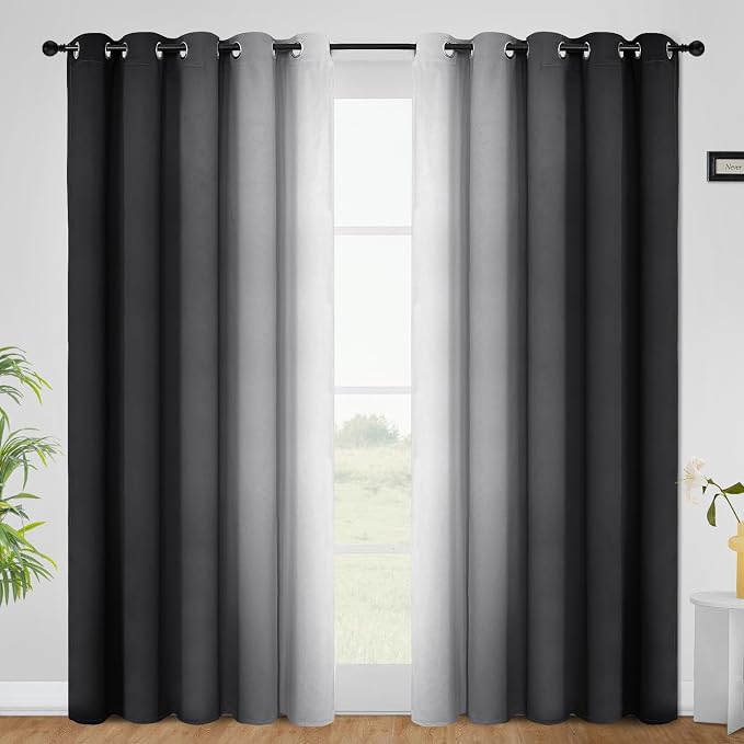 COSVIYA Grommet Ombre Black Room Darkening Curtains 96 inch by COSVIYA