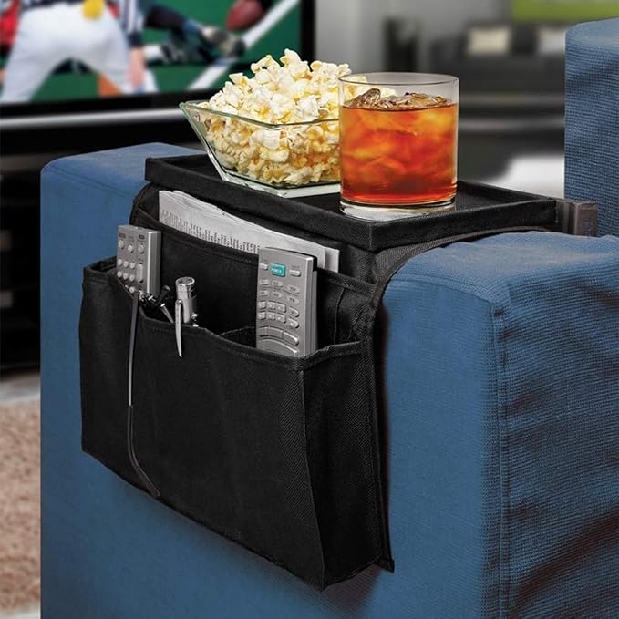 Sofa Armrest Organizer with Cup Holder Tray Chair Arm TV Remote Holder - Image 2