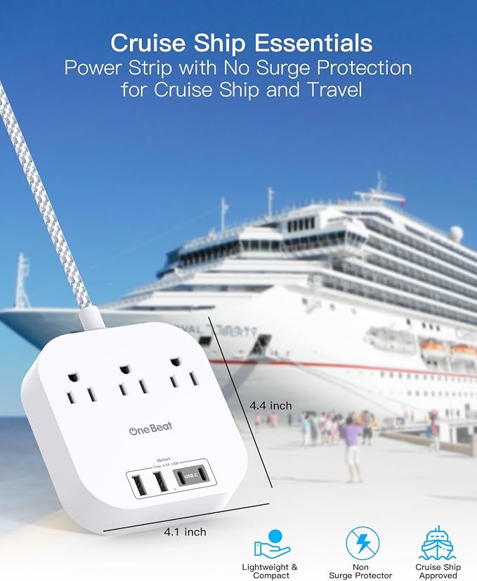 One Beat Power Strip with USB C, 3 Outlets 4 USB Ports, 15ft Extra Long Braided - Image 7