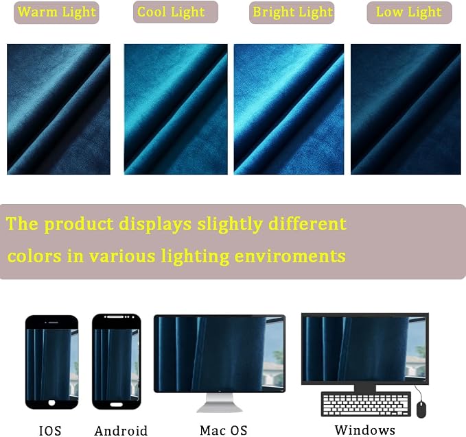 Timeper Dark Blue Velvet Curtains W52 x L96 inches 2 Panels, Back Tab & Rod - Image 7