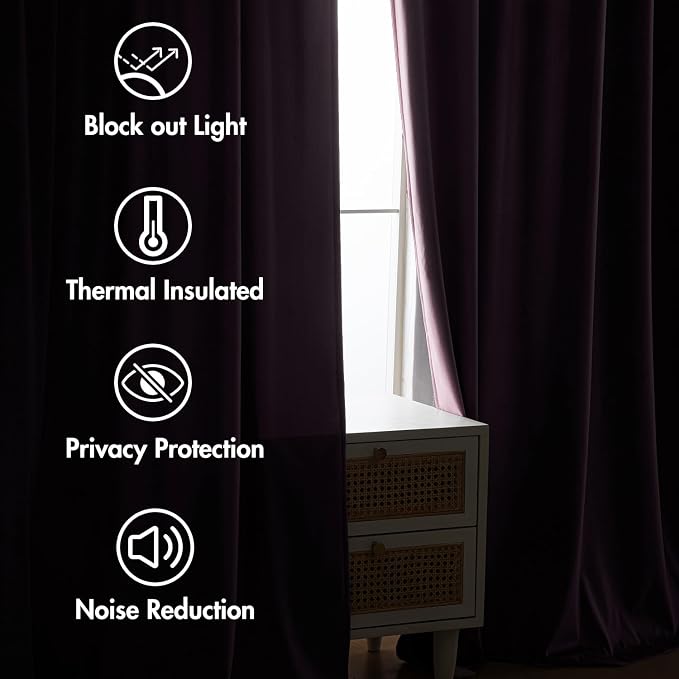 MIULEE Lavender Velvet Pinch Pleat Blackout Curtains W52 X L90 Inches | 2 Panels - Image 6