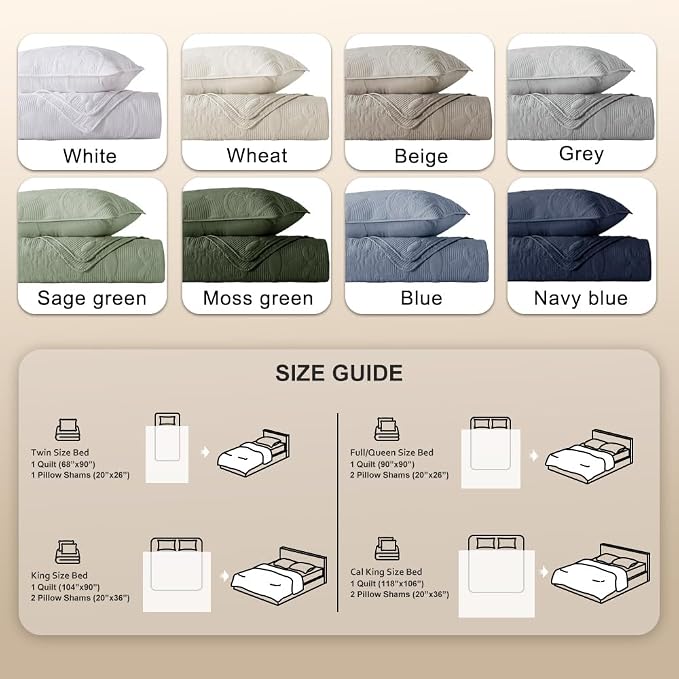 B2EVER White Damask Quilt Queen Size Bedding Sets - Image 7