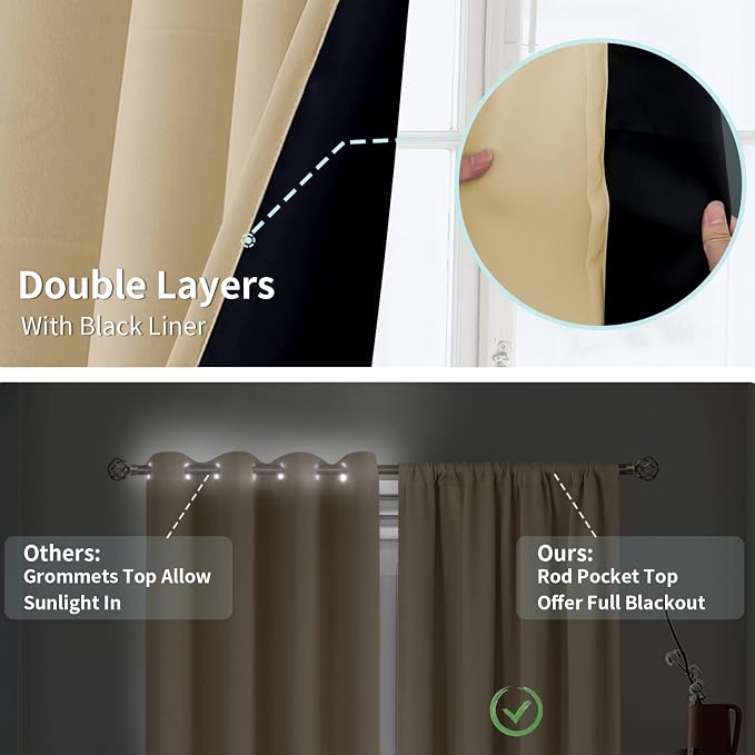 BGment Beige Blackout Curtains for Living Room 95 Inch Length 2 Panels | - Image 6