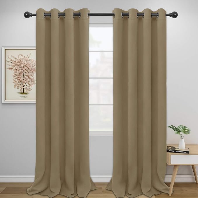 Easy-Going Thermal Grommet Blackout Curtains, 2 Panels 52x108 in, Tan | Machine by Easy-Going