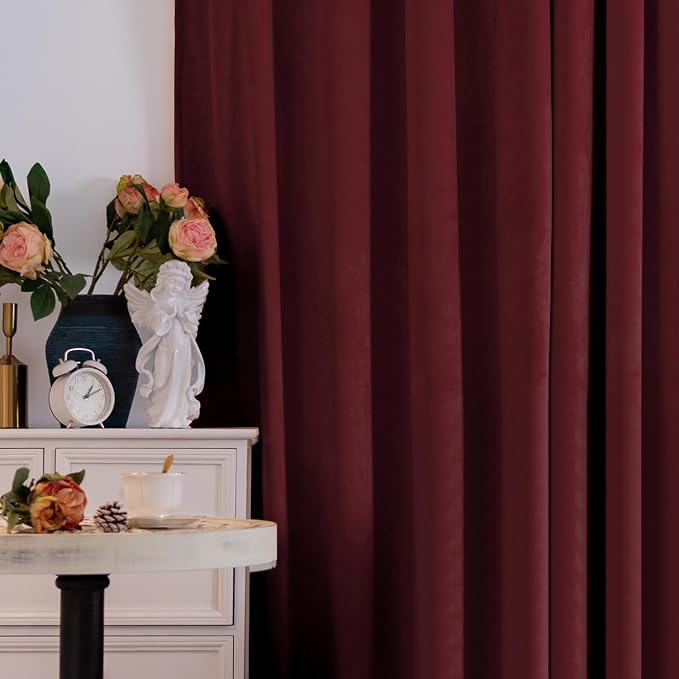 BGment Burgundy Red Velvet Blackout Curtains - Image 8