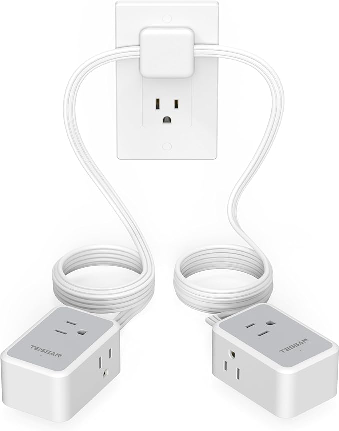 TESSAN Double Ended Flat Plug Power Strip, Twin Extension Cord 12 FT, Dual by TESSAN
