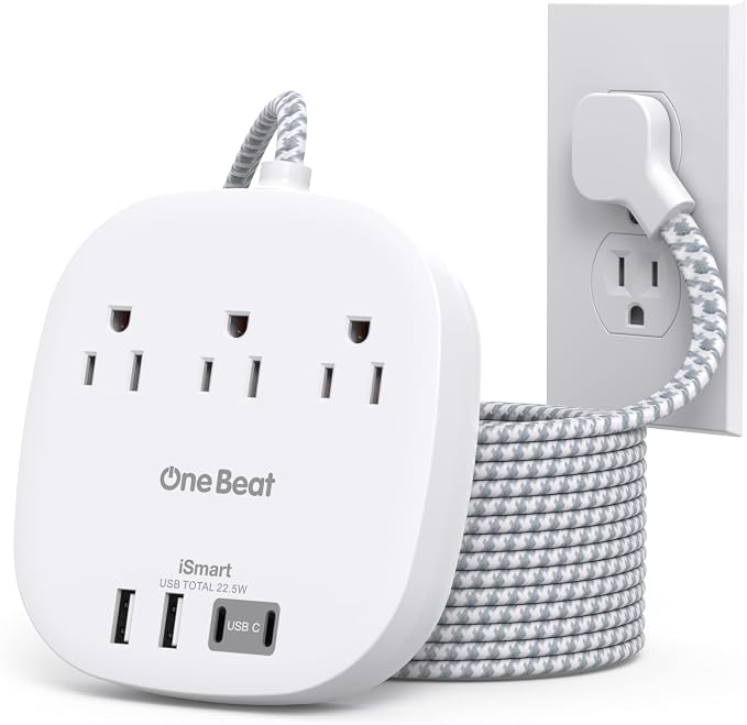 Extension Cord 10 Ft, 22.5W/4.5A Surge Protector Power Strip 10Ft Long Cord | 3 by OneBeat