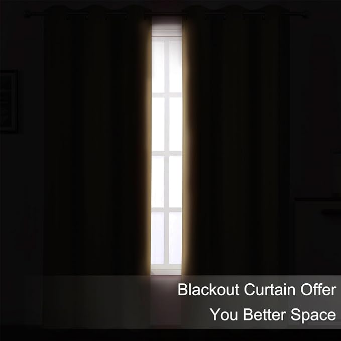 Blackout Curtains 66 x 72 Inch Long Natural Curtains Set of 2 Panels Room - Image 3