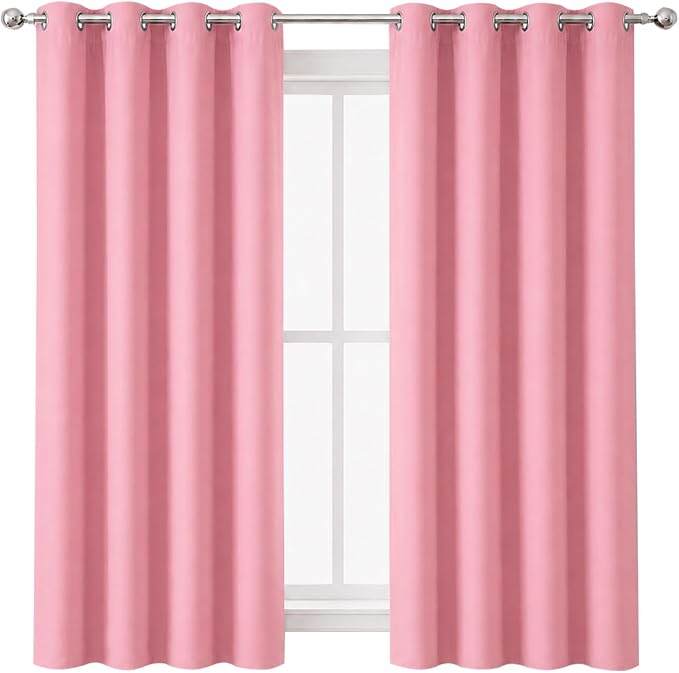 Blackout Curtains 66 x 54 Inch Long Pink Curtains Set of 2 Panels Room - Image 2
