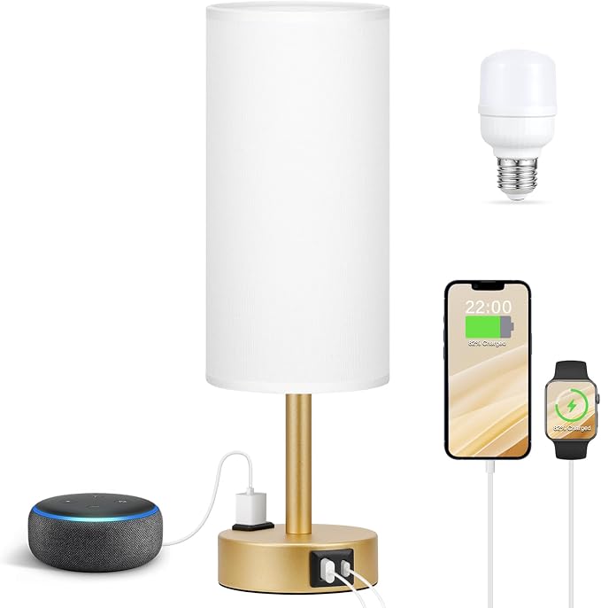 Gold Touch Lamp for Bedroom- 3 Way Dimmable Bedside Lamp USB C A Charging Ports - Image 5