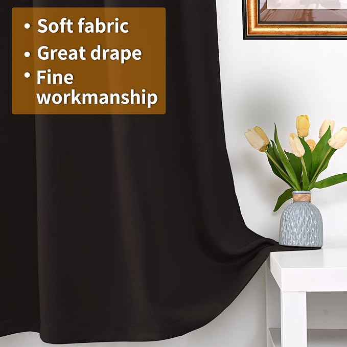 YoungsTex Dark Brown 100% Blackout Curtains 63 Inch Length, Room Darkening - Image 5