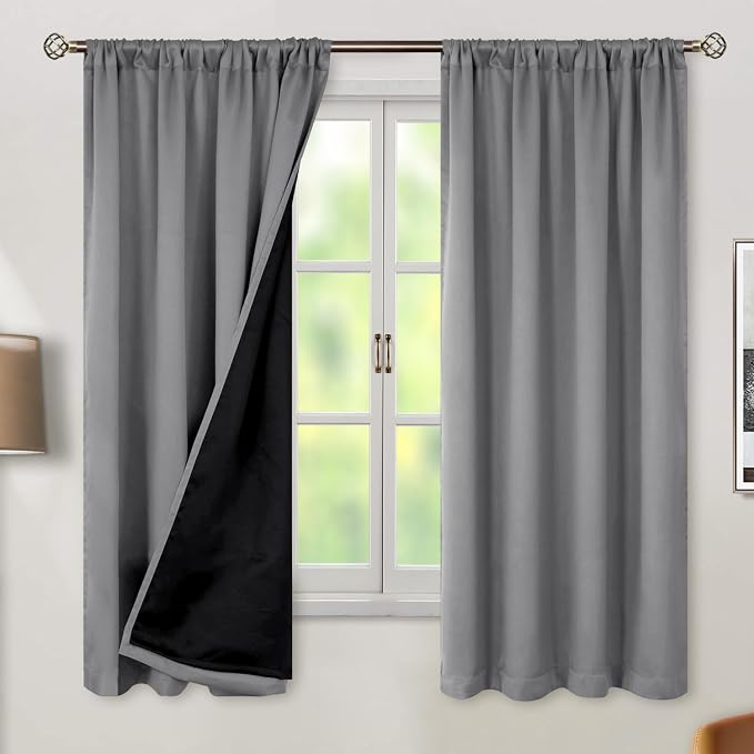 BGment Dove Grey 100% Blackout Curtains 63 Inch Length - Image 2