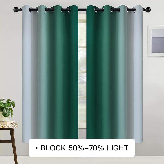 COSVIYA Curtains & Drapes Grommet Ombre Dark Green Curtains W52 x L63 Inch | - Image 2