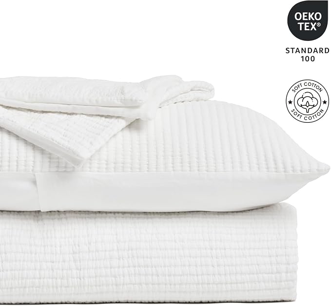 EVERGRACEHOME Cotton Gauze Matelassé Coverlet, King Size, Ivory White | Ultra - Image 4