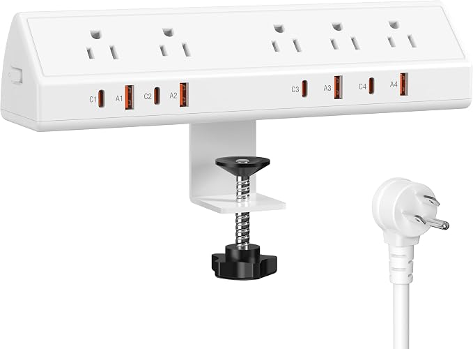 Jgstkcity Desk Clamp Power Strip USB C 65W, 8 USB, 10FT Cable, Fit 1.96'' by Jgstkcity