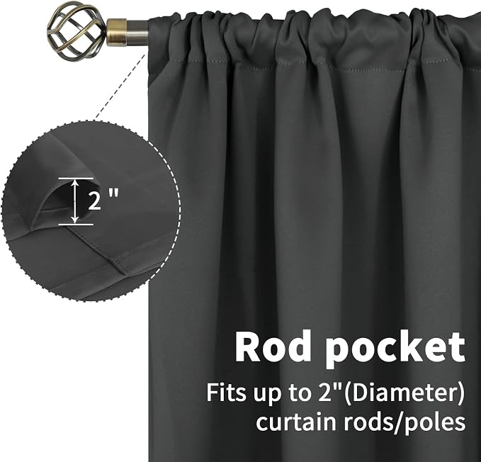 BGment Rod Pocket Grey Blackout Curtains 72 Inches Long - Image 4