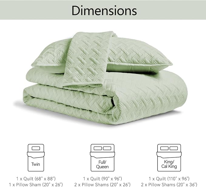 FLYMME Quilts King Size, Lightweight Sage Green Bedspreads, Basket Weave Pattern - Image 4