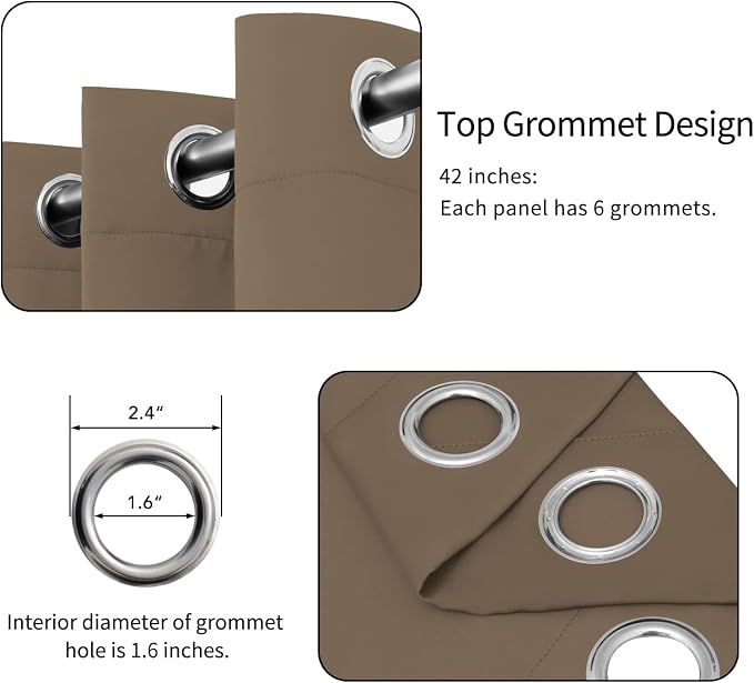 Easy-Going Thermal Grommet Blackout Curtains, 2 Panels 42x54 in, Camel | - Image 4