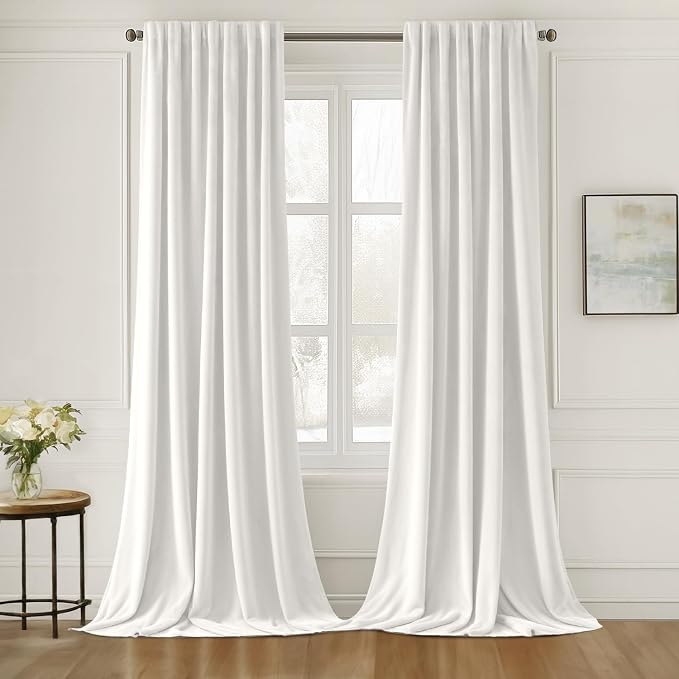 MIULEE White Velvet Pinch Pleat Blackout Curtains W52 X L96 Inches | 2 Panels by MIULEE