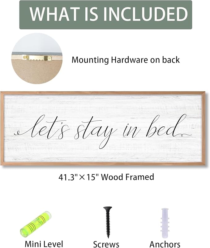Lets Stay in Bed Wall Decor Above Bed 41.3''×15'' Large Farmhouse Wall Decor - Image 3