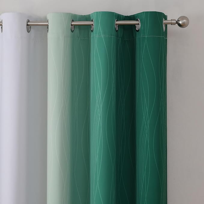 Green and Greyish White Blackout Curtains 52x108 2 Panels | Ombre Curtains - Image 4