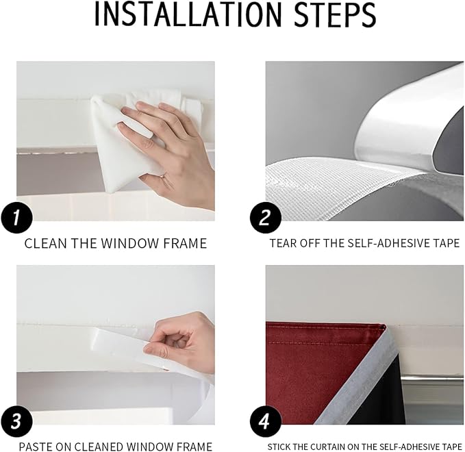 AJAZZ 100% Window Blinds Blackout Portable Black Out Curtains Adhesive Curtains - Image 3
