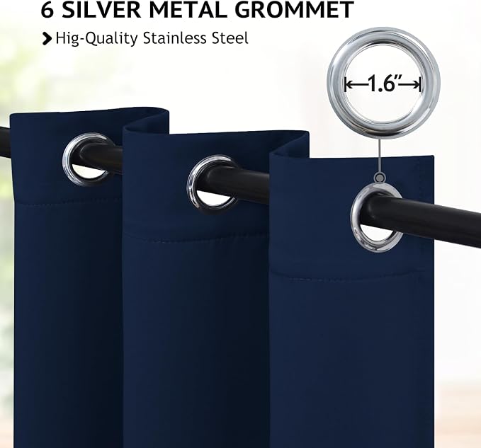 COSVIYA Grommet Room Darkening Navy Blue Curtains 45 inch Long - Image 2