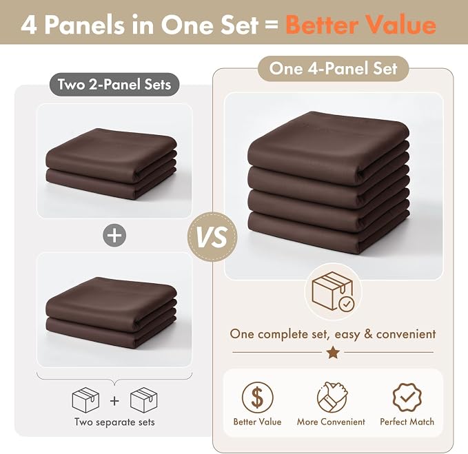 MIULEE 84 Inch Length Dark Brown Blackout Bedroom Curtains Set of 4 | Thermal - Image 7