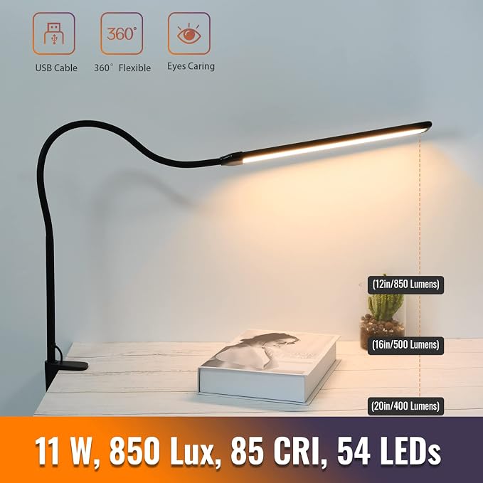 LED Desk Lamp with Clamp, Clamp Light, Tall Desk Lamp with Long Gooseneck - Image 5