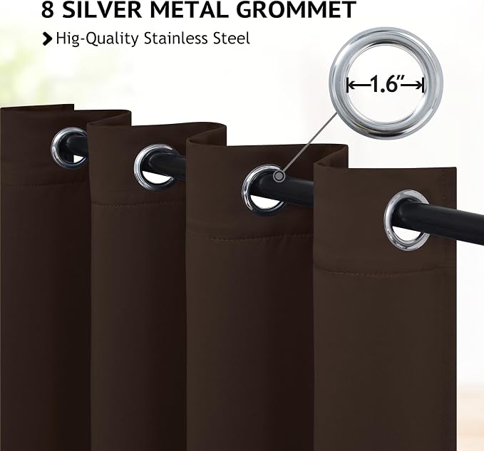 COSVIYA Grommet Room Darkening Brown Curtains 84 inch Long - Image 3