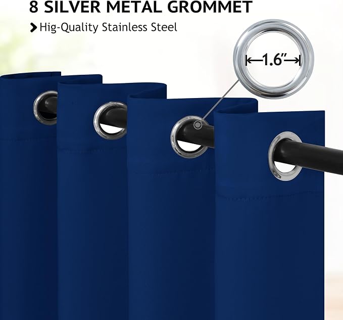 COSVIYA Grommet Room Darkening Royal Blue Curtains 63 inch - Image 2