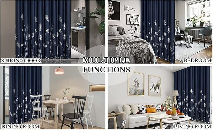 Silver Blackout Curtain for Bedroom 100W x 84L Inch Elegant Silver Palm Tree - Image 9