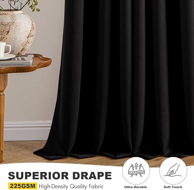 MIULEE Blackout Curtains for Bedroom 2 Panels 34 x 63 Inch Long Black | Thermal - Image 5