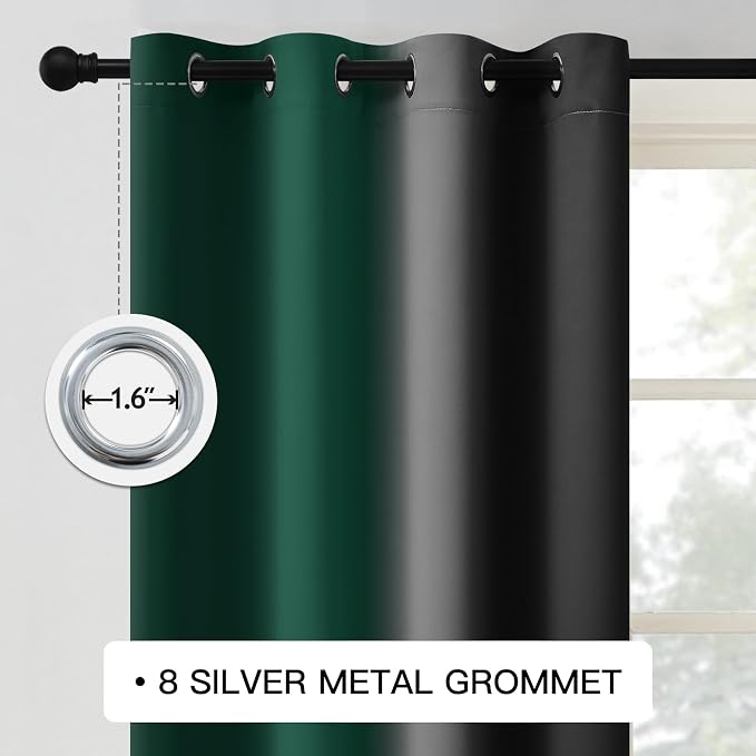 COSVIYA Grommet Ombre Dark Green and Black Curtains W52 x L84 Inch | Gradient - Image 3