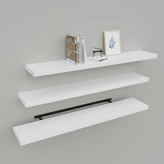 White Floating Shelves for Wall Set of 3, Heavy Duty Support, Large Capacity by Upassion